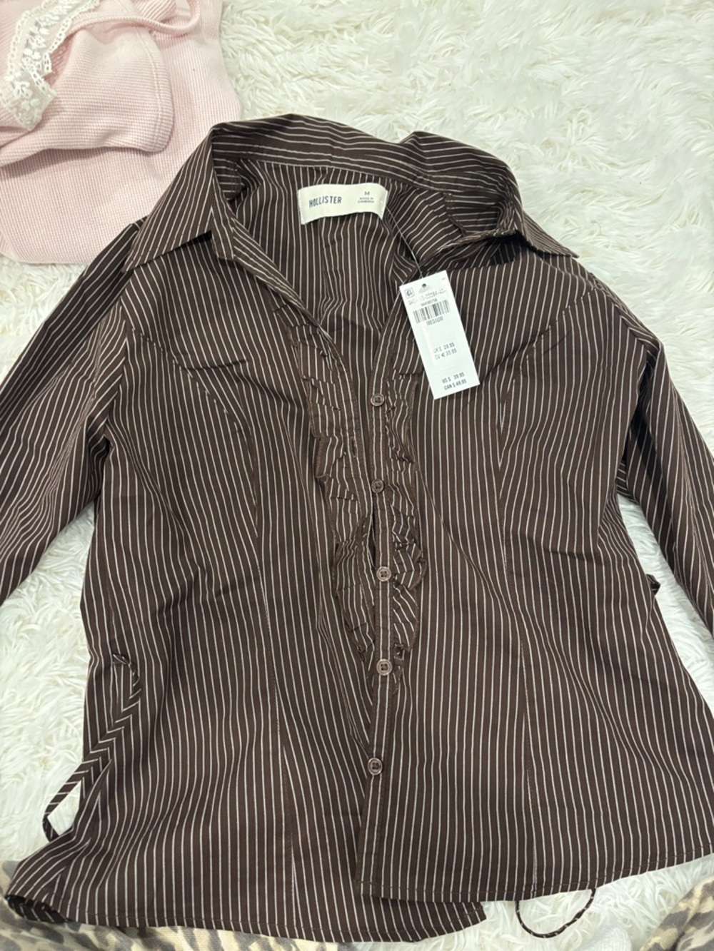 Hollister Brown and White Striped Button-Up Shirt